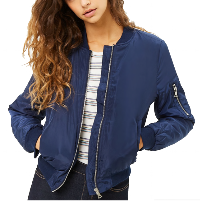 Custom Text Womens Navy Bomber Jacket