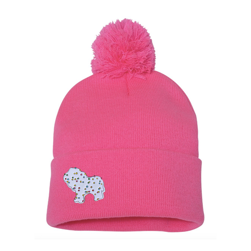 Frosted Circus Animal Cookie Pin on Pom Pom Beanie