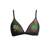 Tropical Palm Tree Pastie Applique Black Mesh Bralette