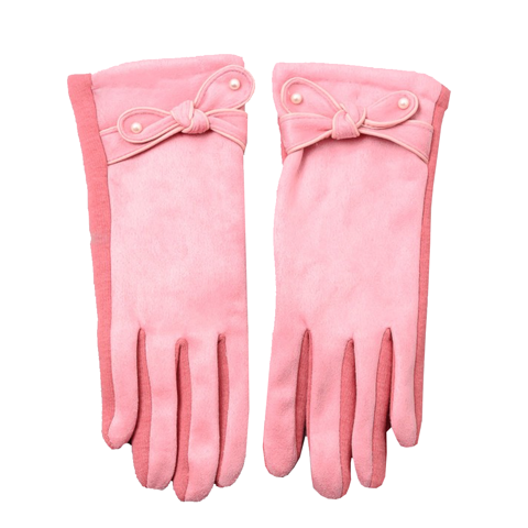 Pink Pearl Ribbon Velvet Trim Gloves