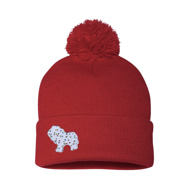 Frosted Circus Animal Cookie Pin on Pom Pom Beanie