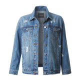 Best Friends Mid-Wash Distressed Denim Jacket