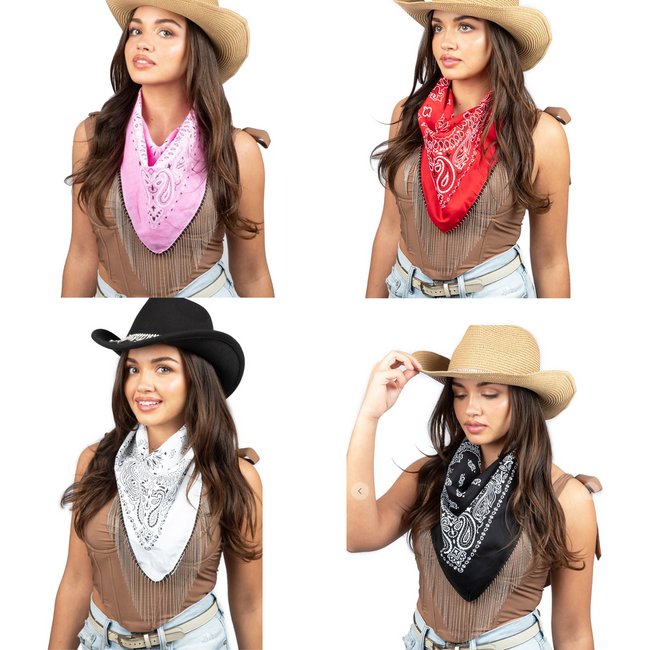 Personalized Rhinestone Fringe Bandana Scarf