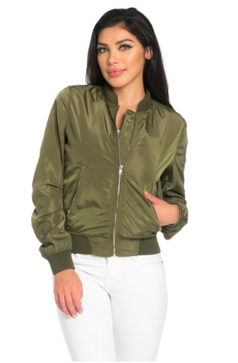 Custom Text Womens Olive Green Bomber Jacket