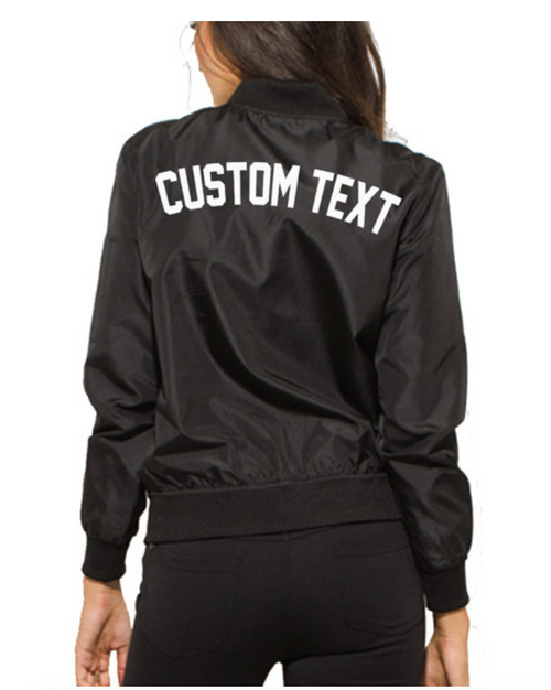 Custom Text Womens Black Bomber Jacket