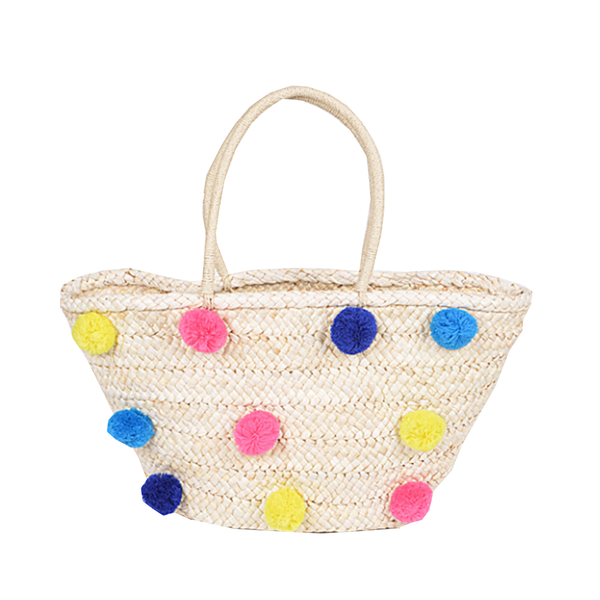 Straw Colorful Pom Pom Beach Bag