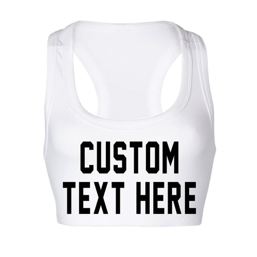Custom Text White Sports Bra