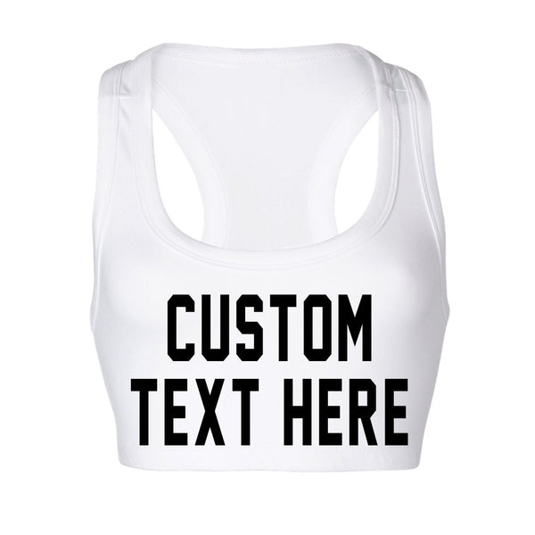 Custom Text White Sports Bra