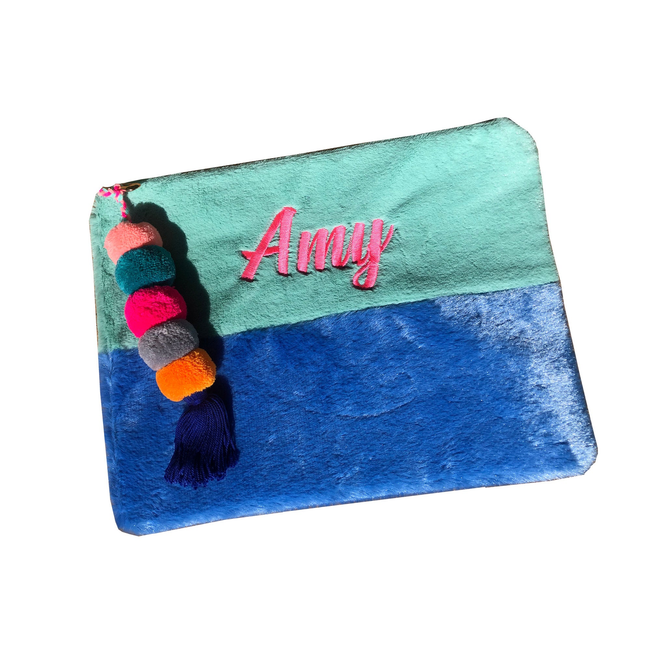 Personalized Faux Fur Two Tone Clutch Bag