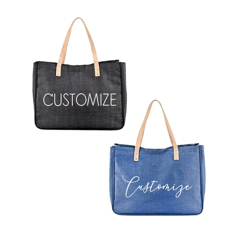 Custom Text Large Canvas Tote Bag