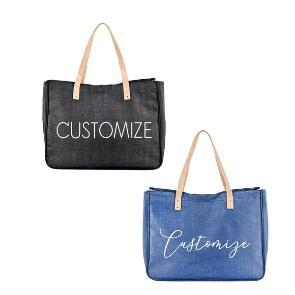 CUSTOM TEXT Large Canvas Tote Denim Bag