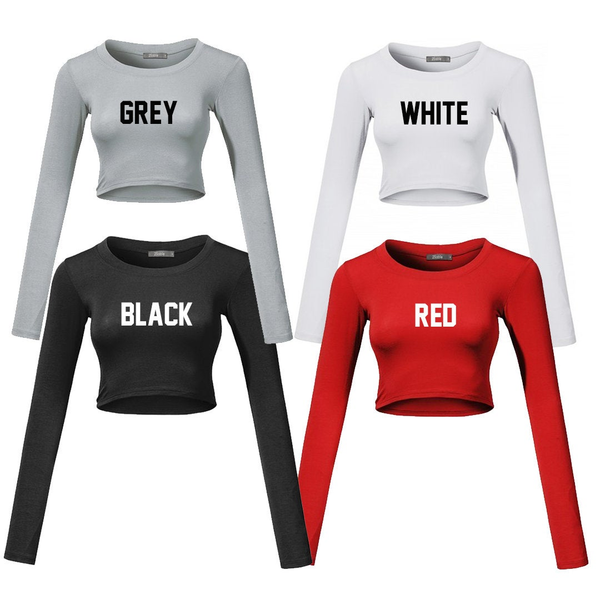 Custom Text MANY COLORS Long Sleeve Crop Top Shirt- Customize Plain Crop Top- Gift for Her- Bachelorette Girls Group Shirts- Sexy Crop Basic