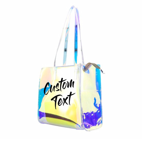 CUSTOM TEXT Large Clear Holographic Tote Bag