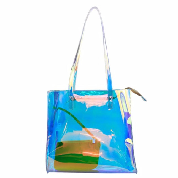 CUSTOM TEXT Large Clear Holographic Tote Bag